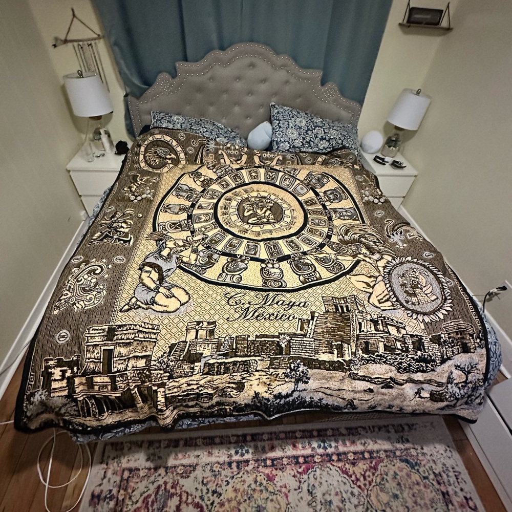 Maya Mexico Aztec Calendar Plush Bedding Throw in Brown and Cream